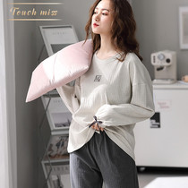 TOUCH MISS Sleep dress woman pure cotton long sleeve head big code can be worn outside casual home for spring and autumn and two sets