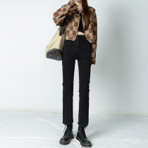 Black high waist small straight cylinder jeans female elastic body slim fit 2022 Spring summer new port taste smoke pipe pants