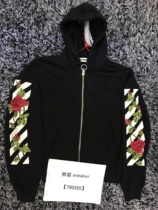 OFF-WHITEC OVIRGILABLOH16fw Rose Embroidered Zipper Coat Floral Hoodie