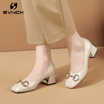 Coarse heel single shoes women square head small leather shoes 2021 new womens shoes leather shoes mid-heel ladyshoes women WL0814