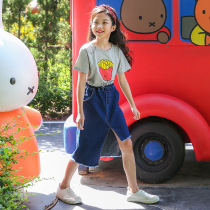 Childrens skirt 2021 spring and summer new girl denim skirt Korean version of the childrens skirt irregular skirt