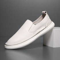 Autumn 2021 New Wild Bean shoes tide soft bottom lazy casual leather loafers White one pedal breathable