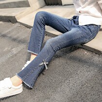 Girls Horn Soft Jeans Spring and Autumn Pants Wear Girls Slim Casual Foreign 12 Big Boy 15-year-old trousers