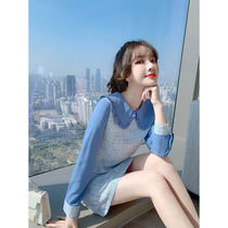 Autumn 2021 womens blue temperament French chiffon dress spring little doll collar skirt autumn dress