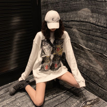 Sweater womens tide ins thin section loose mid-length section 2019 new spring and autumn printing pullover bf wind super fire cec top