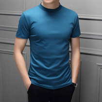 Word-of-mouth recommendation~super Western summer short-sleeved t-shirt mens slim 2021 new high-neck base shirt mens ice silk half sleeve