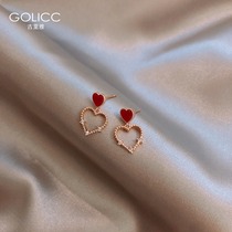 Love small red heart earrings female simple Korean temperament small drop earrings 925 sterling silver silver needle stud earrings red earrings