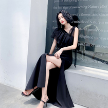 Black party evening dress dress women 2020 new sexy noble temperament host socialite aura Queen annual meeting