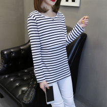 Convenient feeding fashion clothes autumn out striped long sleeve top tide mother loose postpartum lactation clothes autumn clothes