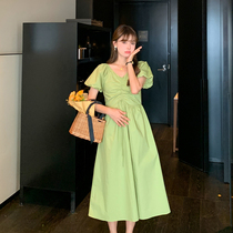 Pregnant Women summer dress summer large size fashion V-neck drawstring belly skirt summer Net red maternity summer suit