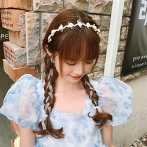 Rose Flower Pearl Hair Hoop Retro Style Princess Wind Head Stirrup With Floating Band Tie Hair Sweet And Haircut Fairy Hair Accessories Summer