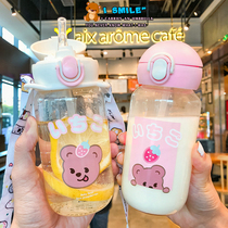 Korean super cute cute bear girl heart glass ins personality high Yan value Net red student straw cup trend