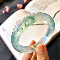 Natural old pit ice species floating blue flower jade bracelet round strip Myanmar positive circle jade bracelet womens Qingshui jade bracelet
