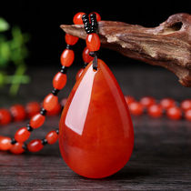 Ethnic style carved old beeswax pendant water drop peace buckle amber necklace vintage Red mens and womens long sweater chain