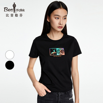 Bhiyin Löfven Spring Summer Ladies Crewneck Simple T-Shirt Nine Colors Deer Pattern BG Letter Top