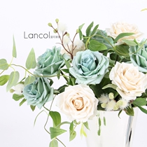 Lancol French simulation flower retro oil painting blue rose living room dining table model room fake flower