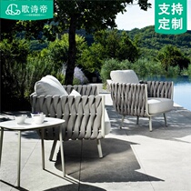 Nordic outdoor sofa Rattan furniture Rattan living room Balcony rattan chair Sofa double creative courtyard Leisure coffee table
