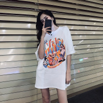 2020 Summer new Korean loose medium long Joker print short sleeve top size womens white T-shirt women