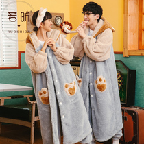 Set couple nightgown coral velvet pajamas womens spring and autumn beautiful cute padded flannel mens home clothes
