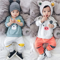 Baby Autumn Infant Spring and Autumn Set 0-1-year-old sweater baby clothes wear two-piece male handsome out