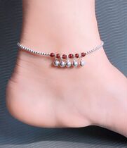 2021 Natural garnet wine red 925 sterling silver anklet Silver female best friend peace bell anklet Silver beads Tanabata