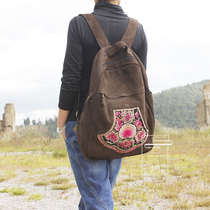 Cloud decoration totem original womens double shoulder backpack 2021 ethnic style hand embroidered portable simple womens book bag travel bag