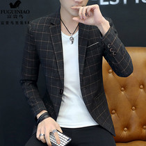Fugui bird suit jacket male plaid little western suit mens Korean version of the new trend to take up leisure and defecation