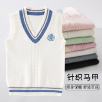 Childrens 2021 Spring and Autumn new vest girl V collar college wind Joker soft cute Japanese jk wear sweater vest