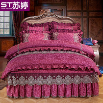 European-style thickened velvet bed skirt three-four-piece set 1 8m2 double bed set quilt cover sandwich 4-piece set