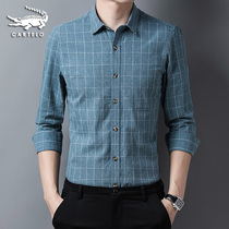 Crocodile Plaid Shirt Male Korean Version Trendy Men Casual Brief Long Sleeves Shirt Spring Autumn Season Pure Cotton Inch Tide