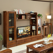 New Chinese-style living room all solid wood TV cabinet new combination wall cabinet simple modern background cabinet home oak floor cabinet