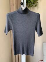  Spot 19 autumn high-neck mulberry silk cashmere ultra-thin bottoming pit strip smoke gray womens knitted pullover