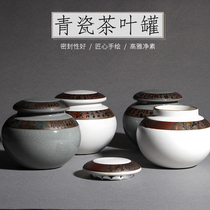 God Sculptures Ceramics Large Number Tea Leaf Jars Green Porcelain Ice Cracked Glaze Pu-erh Tea Cartridge Cover Hermetic Deposit Tea Awake Tea Jar