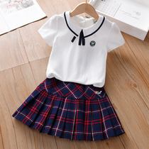 Girl Short Skirt Suit Foreign Air Trendy Summer 2022 New Children Womens Summer Clothing Two Sets Small Baby Baby Jk