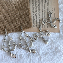 Original design ancient silver bow and arrow long love earrings 925 silver hook without ear clip