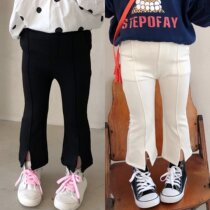 Girls open-leg pants 2021 Spring and Autumn Korean childrens girl baby solid color elastic slim nine-point Bell pants tide