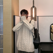 Hualun autumn and winter solid color high round neck sweater male Korean version loose lazy wind handsome all-in-one base sweater sweater