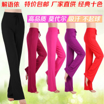 Dance practice suit pants female adult straight tube micro-La black modal classical folk dance body training costume