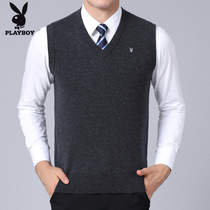 Playboy 100% pure sheep sweater vest mens waistcoat mens waistcoat autumn and winter mens warm vest sweater horse clip