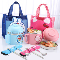 Purchase of stainless steel double deck boys lunch box pot barrel 2 children circular double lunch
