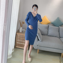 Pregnant women base sweater dress fashion v collar thin pregnant women sweater pregnant women sweater foreign style pregnant women autumn clothes
