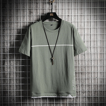 Short-sleeved mens trendy brand fashion loose white body shirt base shirt 2021 new summer cotton half sleeve t-shirt