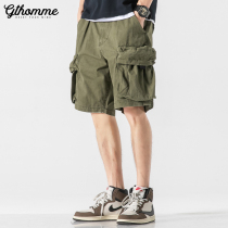 Summer new mens tooling shorts loose straight trend Joker casual Tide brand five-piece pants mens thin