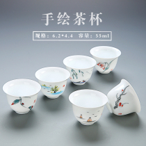 Dehua white porcelain Kung Fu tea cup Tea set Hand-painted blue and white sweet white exquisite tea cup Tea cup Lotus master cup