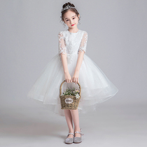 Childrens Gown Princess Dress Girl Fluffy Yarn Foreign Air Little Girl Presenter Piano Plays Out Flowers Children Evening Gown
