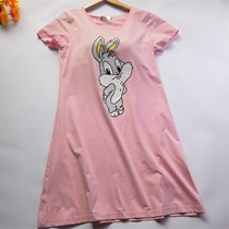 Women with chest pad pajama dress Short-sleeved cotton night dress Wear-free bra cup one-piece underwear home clothes summer