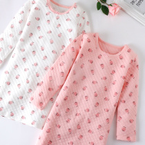 Childrens night dress womens autumn and winter long-sleeved pure cotton baby girl Middle child plus air cotton medium-long pajamas home clothes