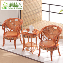 Rattan Lady Rattan Chair Three-piece Balcony Single Leisure Chair Rattan Outdoor Furniture Garden Table Chair Coffee Table Combination HT