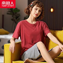 Maternity pajamas womens summer pure cotton short-sleeved breastfeeding suit pregnancy summer thin section postpartum breastfeeding home confinement clothing