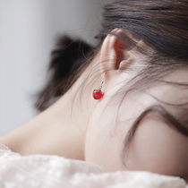 Strawberry silver earrings female simple small fresh strawberry crystal ear hook drop earrings Korean temperament fashion all-match net red earrings